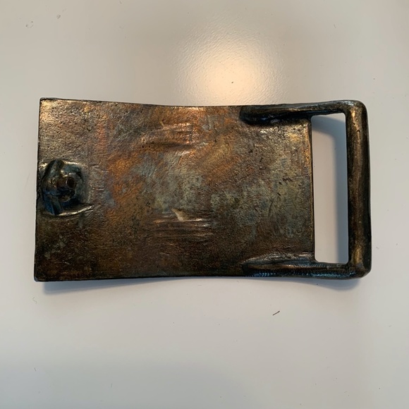 Vintage Brass Western Belt Buckle Wells Fargo Bankers & Forwarders Steam Train - Picture 7 of 7